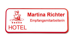 Prestige Namensschilder aus Kunststoff - Roter Rand und weißer Hintergrund | www.namebadgesinternational.ch